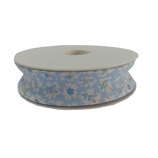 Cotton Bias - Width 25mm - Light Blue Flowers